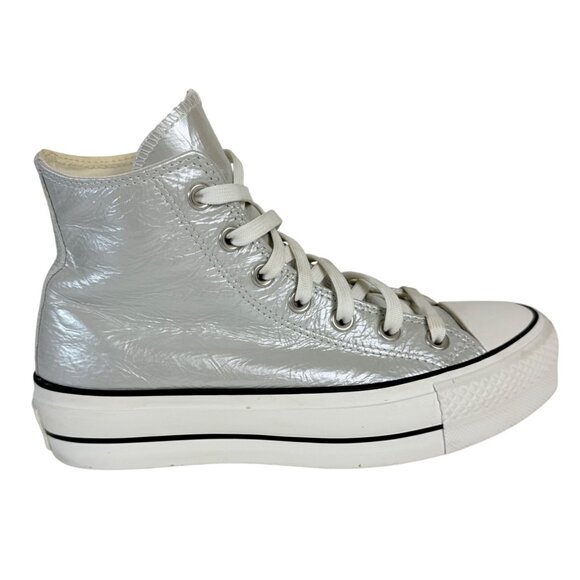 Converse Platform High Top Sneakers Size 7 Metallic Silver Lift Hi Leather Shoes - Picture 1 of 15
